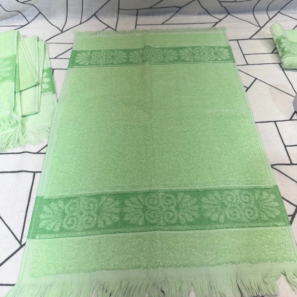 Cannon Monticello Towel Set 3pc Green Vintage Floral Fringe Hand Washcloth